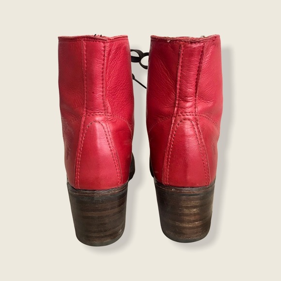 RARE Frye Sabrina 6G LaceUp Red Retro Combat Boots - Picture 13 of 16